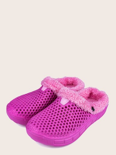 Hollow Out Fuzz Lined Slippers