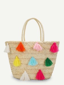 Multicolor Tassel Detail Straw Bag