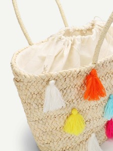 Multicolor Tassel Detail Straw Bag