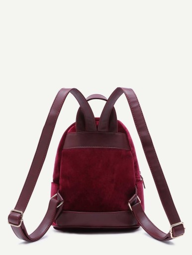 Burgundy Velvet Front Zipper Backpack