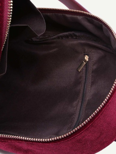 Burgundy Velvet Front Zipper Backpack