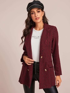 Houndstooth Print Double Breasted Blazer