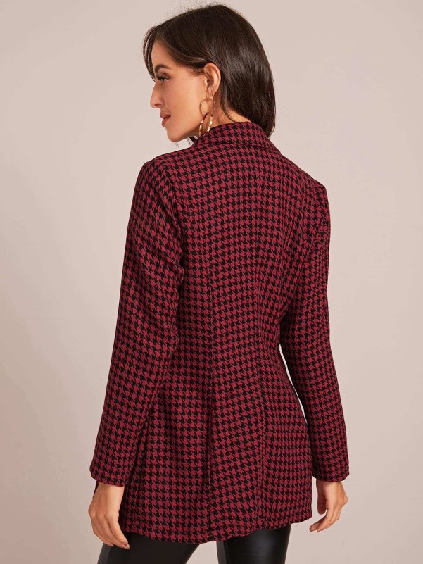 Houndstooth Print Double Breasted Blazer