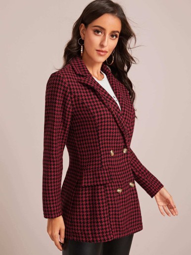 Houndstooth Print Double Breasted Blazer