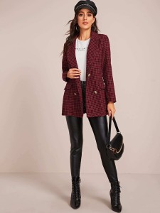 Houndstooth Print Double Breasted Blazer