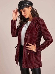 Houndstooth Print Double Breasted Blazer