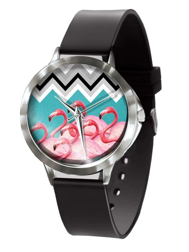 Kids Chevron & Flamingo Print Dial Quartz Watch