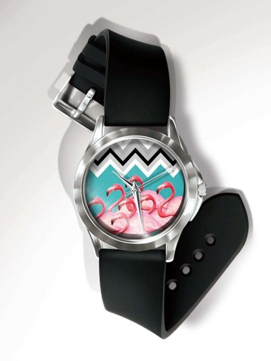 Kids Chevron & Flamingo Print Dial Quartz Watch