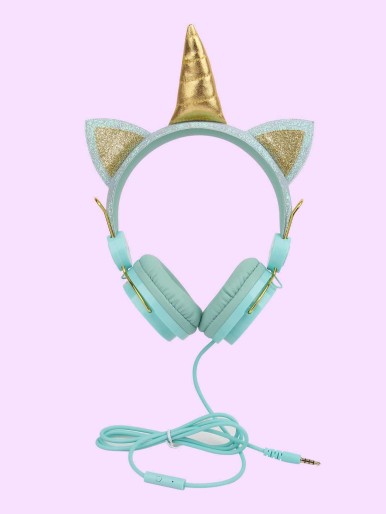 Kids Unicorn Design Rhinestone Decor Headphone