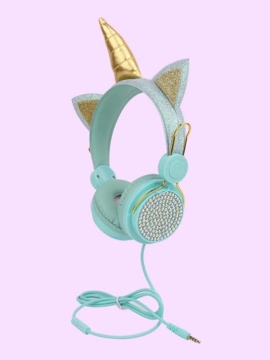 Kids Unicorn Design Rhinestone Decor Headphone