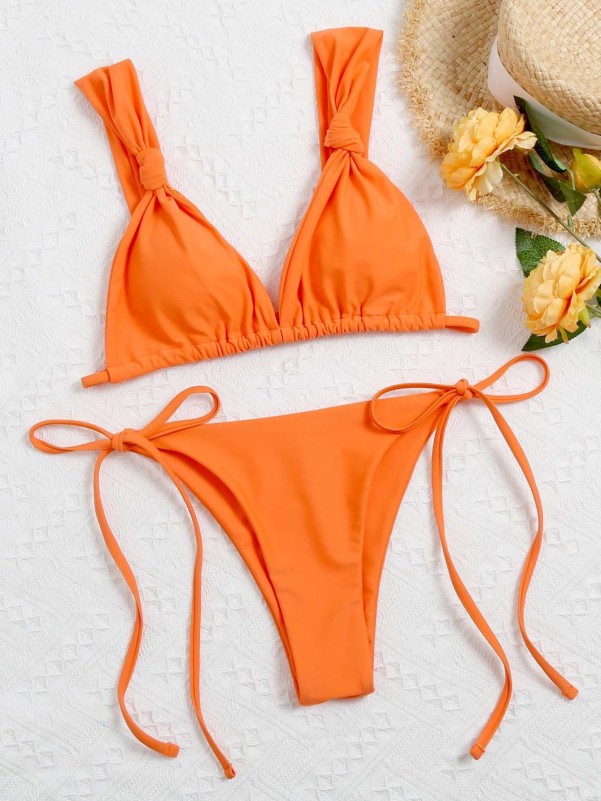 Knot Detail Triangle Tie Side Bikini Swimsuit