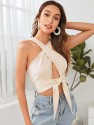 Knotted Front Cut Out Halter Top