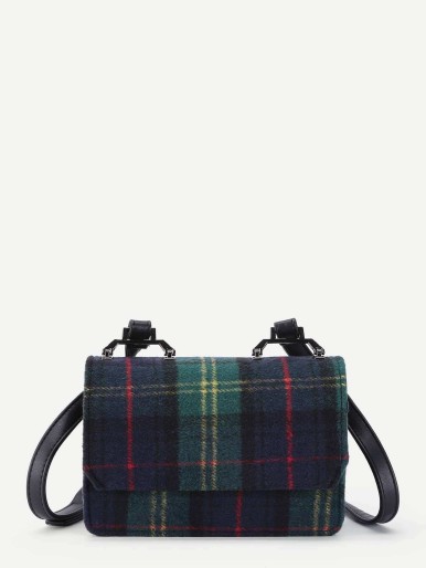 Gingham Print Flap Crossbody Bag