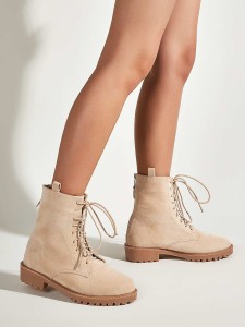 Lace Up Front Suede Ankle Boots