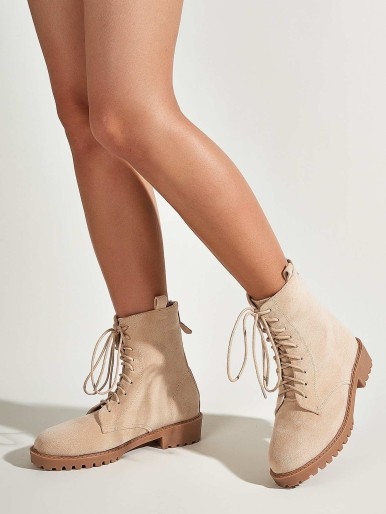 Lace Up Front Suede Ankle Boots