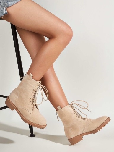 Lace Up Front Suede Ankle Boots