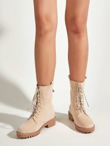 Lace Up Front Suede Ankle Boots