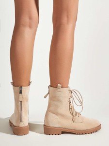 Lace Up Front Suede Ankle Boots