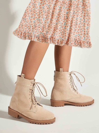 Lace Up Front Suede Ankle Boots