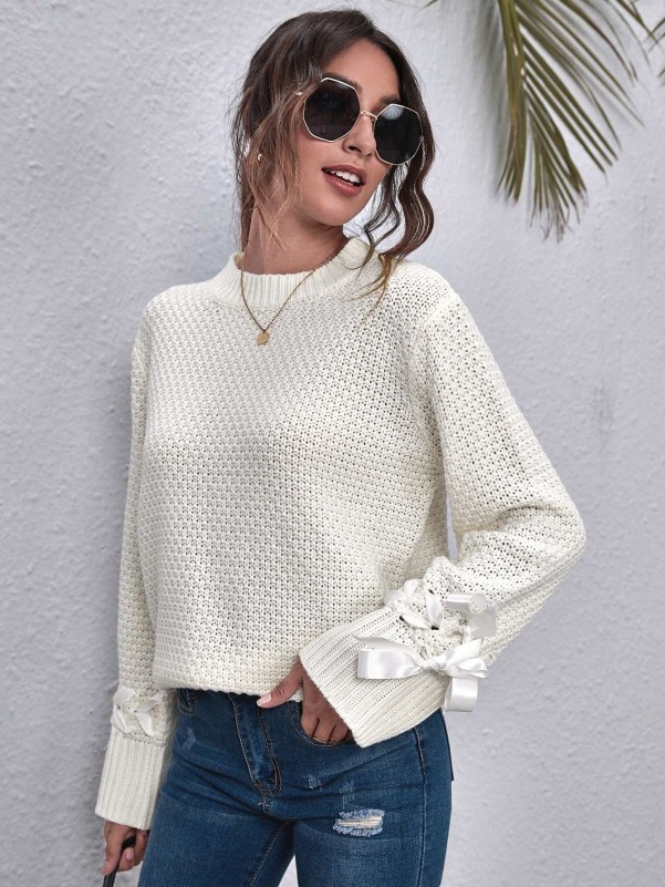 Lace up sleeve on sale sweater