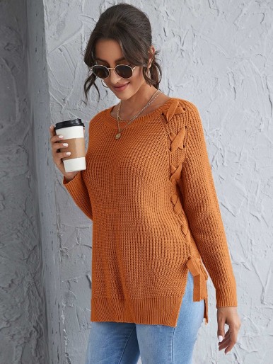 Lace Up Split Side Sweater