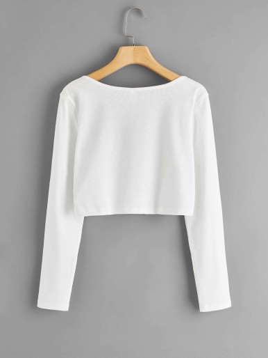 Plain white long store sleeve crop top