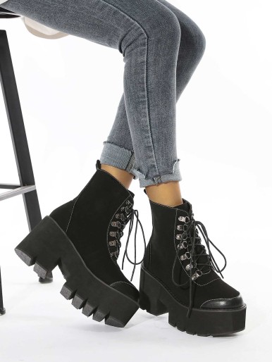 Lace-up Front Chunky Heeled Combat Boots