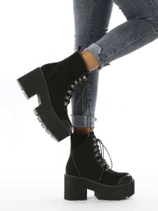 Lace-up Front Chunky Heeled Combat Boots