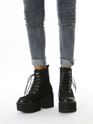 Lace-up Front Chunky Heeled Combat Boots