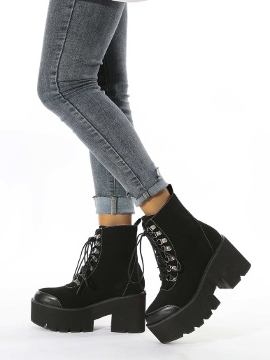 Lace-up Front Chunky Heeled Combat Boots