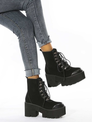 Lace-up Front Chunky Heeled Combat Boots