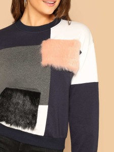 Cut-and-sew Faux Fur Detail Pullover