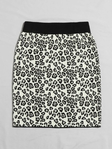 Leopard Pattern Knit Skirt