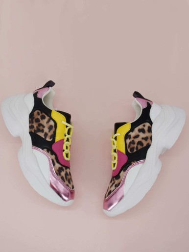 Leopard Print Color-block Chunky Sneakers