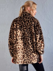 Leopard Print Zipper Up Fuzzy Coat