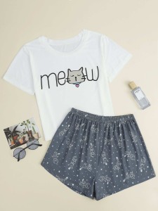 Letter & Cartoon Graphic PJ Set