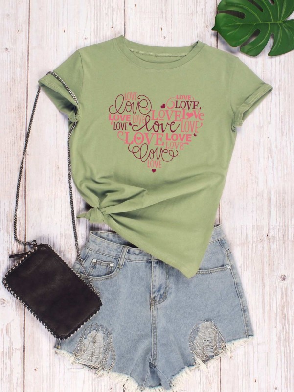 Letter & Heart Print Tank Top With Shorts PJ Set