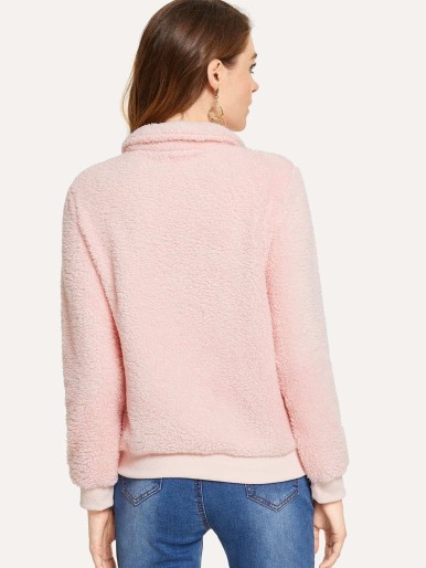 Quarter Zip Solid Teddy Sweatshirt