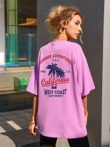 Letter And Tropical Print Oversized Tee