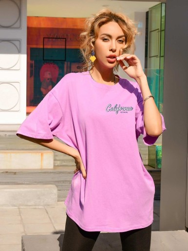 Letter And Tropical Print Oversized Tee