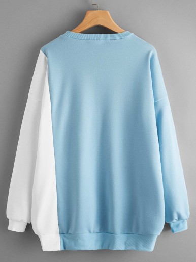 Letter Embroidery Color Block Sweatshirt