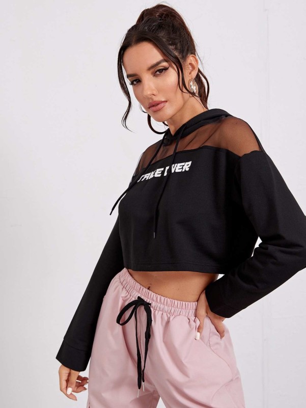 Mesh contrast shop crop hoodie