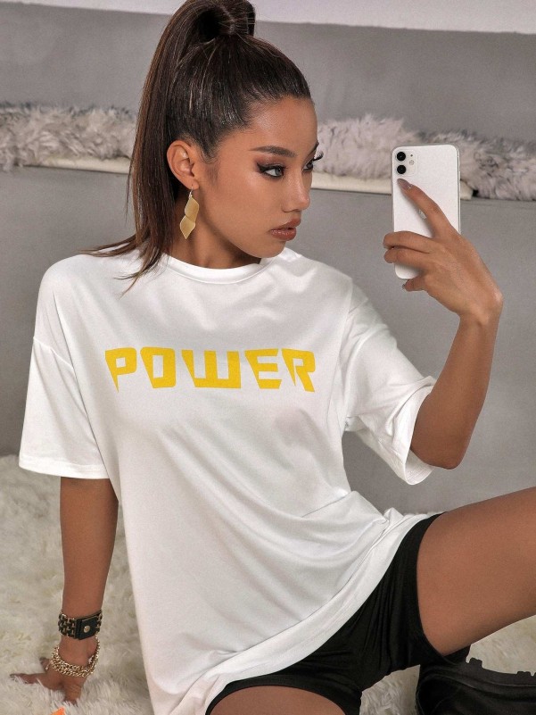 Letter Graphic Drop Shoulder Longline Tee