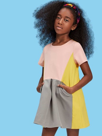 Girls Pocket Front Cut and Sew Dress