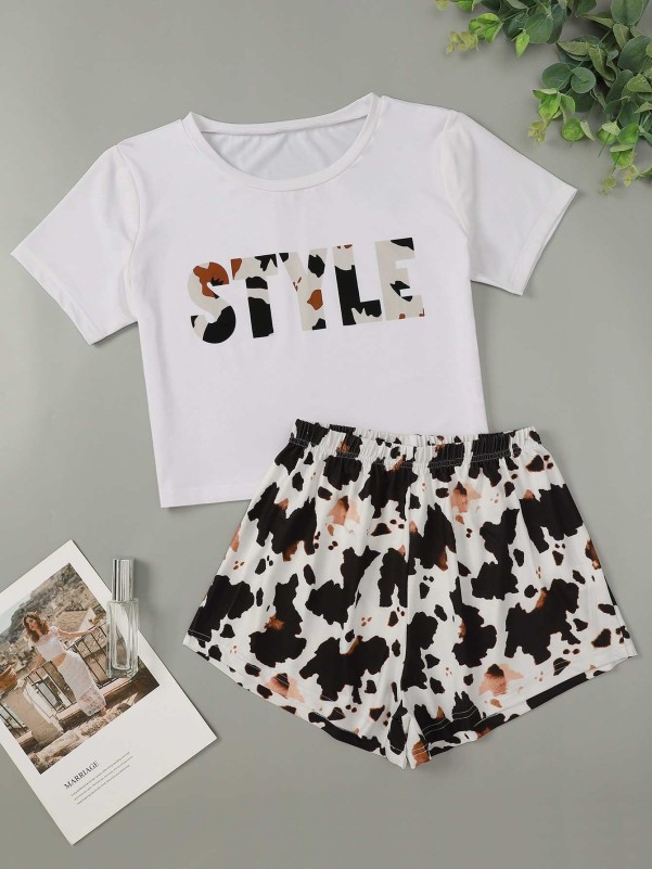 Letter Graphic Tee & Shorts PJ Set