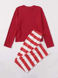Letter Graphic Tee With Striped Pants Pajama Set