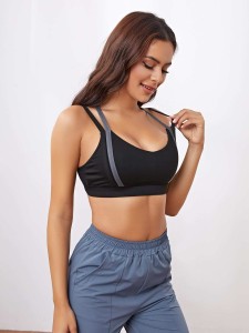 Light Support Criss Cross Contrast Panel Sports Bra