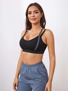 Light Support Criss Cross Contrast Panel Sports Bra