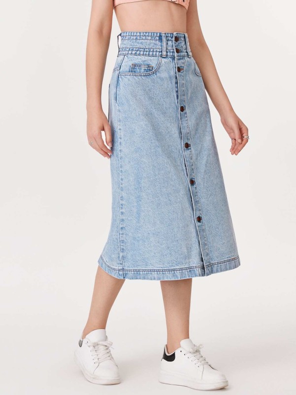 Light Wash Denim Skirt - 301223