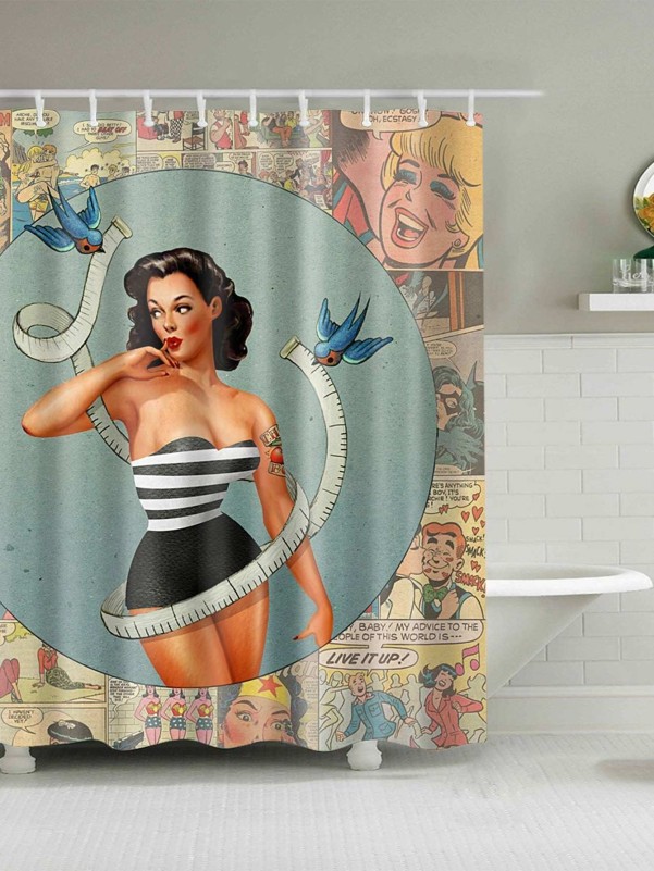 Beauty Print Shower Curtain With 12pcs Hook